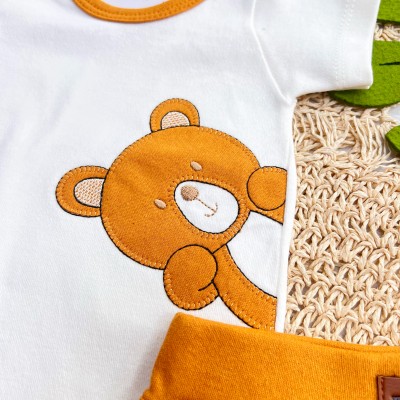 CONJ. DE MALHA 3 PEÇAS - Bear - Mostarda e Off White